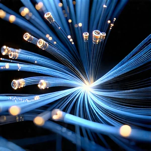 Close-up Of Fiber Optic Cables With Close-up Blue