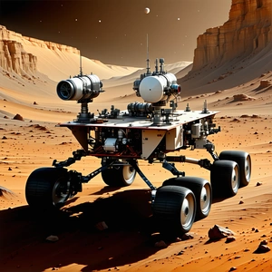 A Large, Futuristic Vehicle With A Humanoid Shape, Driving Across A Rocky Terrain