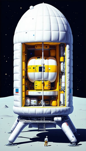 A Large White Spacecraft With A Yellow And White Exterior