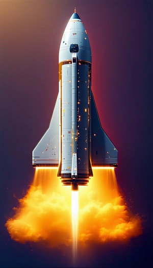 A Rocket Is Shown In A Close-up Shot, With Its Engine Lit Up