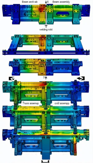 The Image Is A 3d Model Of A Blue And Yellow Structure