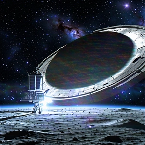 A Large, Round Spacecraft With A Dome-shaped Top, Floating In The Sky