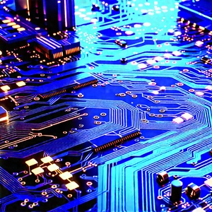 Circuit board with blue light (glow:1.24)
