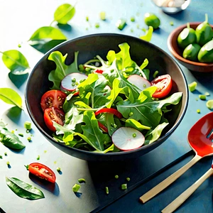 Lifestyle Minimalist Design: Fresh Salad Prepared With Fresh Ingredients With Large Bowl