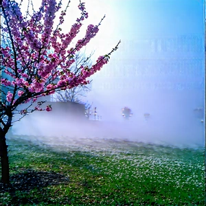 Nature Professional Photography: Cherry Blossoms In Misty Environment With Tree Pink