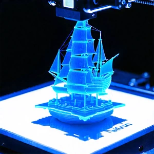3d Printer With Holographic Projection With Model Ship