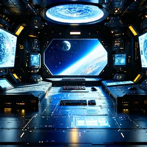 Futuristic Digital Workspace With Futuristic Space