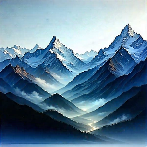Nature Ink Drawing: (mountain:1.33) Range During Night With Beautiful Mountain