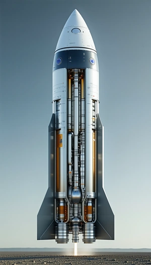 A Rocket Ship Is Shown In A 3d Model, With Its Various Parts And Components Clearly Visible