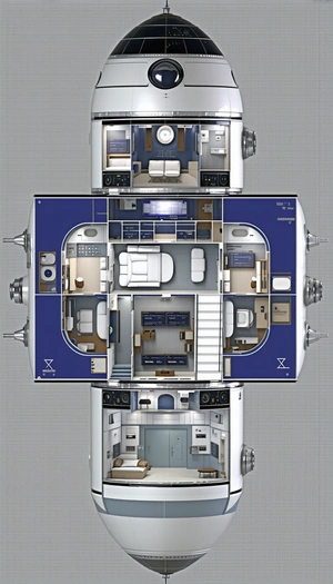 A Blue And White Room Is Shown In A 3d View