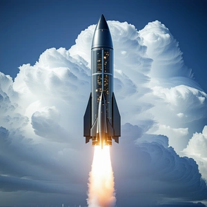 A Rocket Is Seen In The Sky, With Its Tail End Visible
