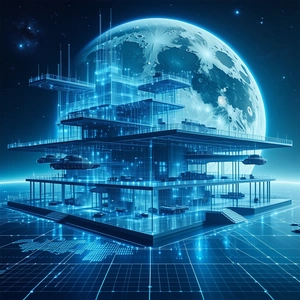 A Futuristic Building With A Large, Blue, Glowing Dome On Top