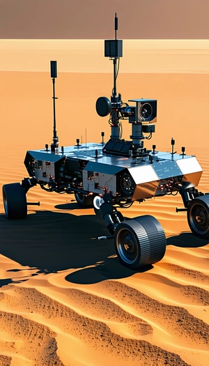 A Large Robotic Vehicle With A Silver And Black Color Scheme