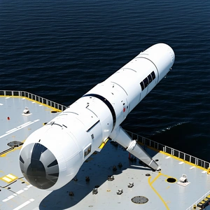 A Large White Spacecraft, Possibly A Rocket Or A Space Shuttle, Sitting On A Large White Surface