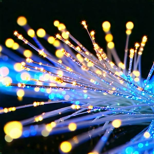 Close-up Of Fiber Optic Cables With Blue Light