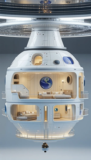A Large, White, Futuristic Spacecraft With A Dome-shaped Top