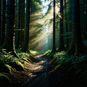 Nature Matte Painting: Path Through Dense Forest With Forest Path