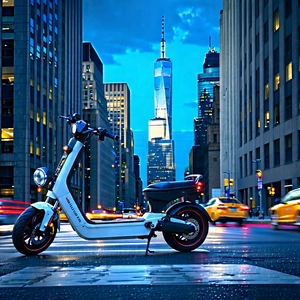 Urban Long Exposure Photography: City Electric Scooter In Financial District With City Street