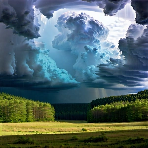 Nature Flat Design: Storm Clouds Over (forest:1.33) Clearing With Large, Dark