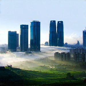 Urban Hdr Photography: Cityscape Of (modern:1.31) Metropolis During Foggy Morning With Image, There