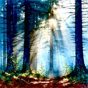Nature Watercolor Painting: Forest Scene During Foggy Morning With Serene Forest