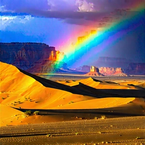 Nature Concept Art: Rainbow Over Desert With Beautiful Rainbow