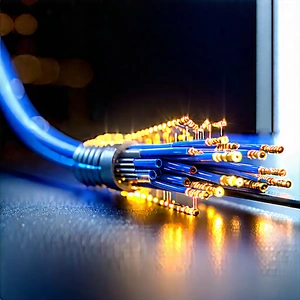 Close-up Of Fiber Optic Cables With Blue Cable