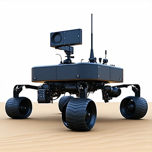 A Robotic Vehicle With A Large Camera Mounted On Its Front