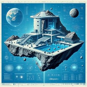A Futuristic Building Is Depicted In A Blue And White Drawing