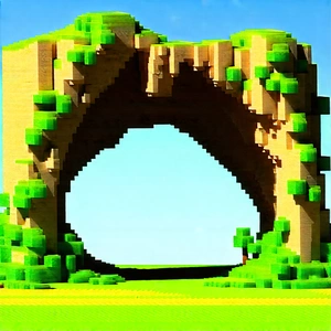 Nature Voxel Art: Natural Arch In Spring Bloom With Model Bridge,