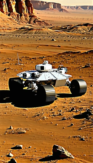 A White Robotic Vehicle Is Sitting On A Dirt Field
