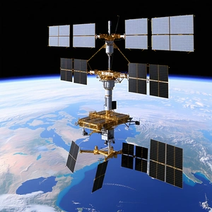 A Large Space Station With A Distinctive Dome Shape, Floating In The Sky