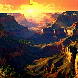 Nature Lithograph: Canyon During Sunrise With Painting Beautiful