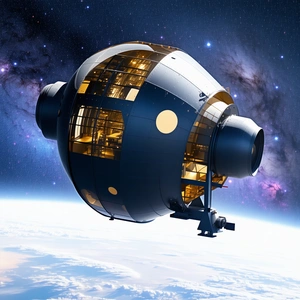 A Large, Round Spacecraft Floating In The Sky