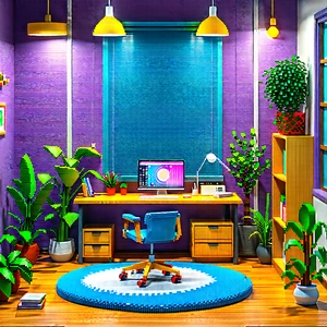 Lifestyle Voxel Art: Home office with plants and natural elements
