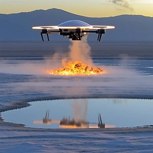 A Drone Is Flying Over A Lake, And It Is Leaving A Trail Of Smoke Behind It