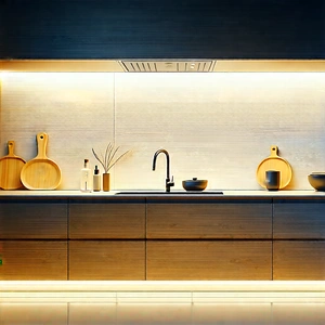 Lifestyle Pencil Sketch: Modern Kitchen With Warm Lighting With Kitchen Sink
