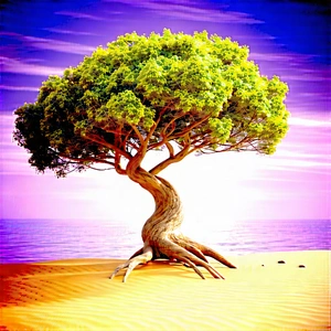 Nature Graphic Design: Ancient Tree In Coastal Environment With Large Tree