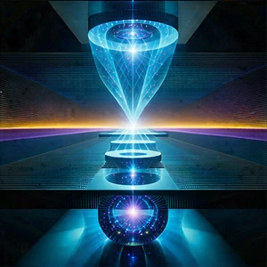 Quantum Computer With Holographic Projection With Futuristic Scene
