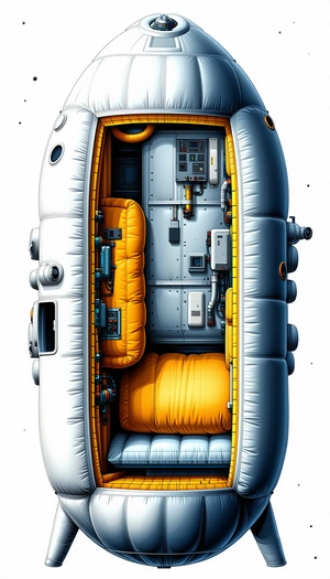 A Large White And Yellow Inflatable Boat Is Shown In A Side View