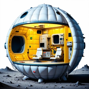 A Large, White, And Yellow Spacecraft With A Dome-shaped Structure