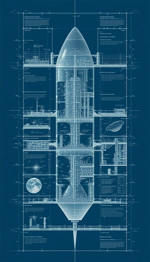 A Blue And White Drawing Of A Space Shuttle Is Displayed