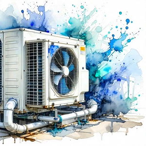 Tech Watercolor Painting: Close-up Of Cooling System With White Conditioner