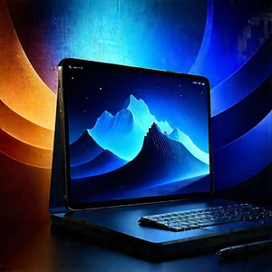Tablet With Digital Artwork With Black Laptop