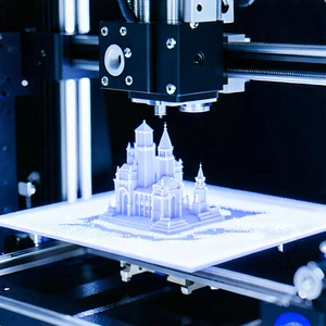 Tech Stock Photography: 3d Printer With Holographic Projection With Printer Process