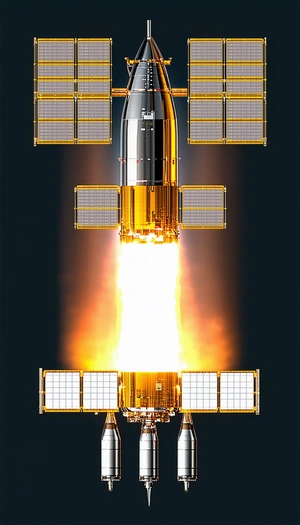 A Rocket Launching Into The Sky, With A Bright Flame Trailing Behind It