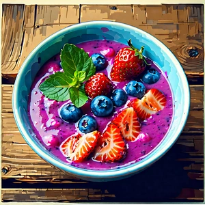 Lifestyle Linocut Print: Smoothie Bowl Prepared With Artistic Presentation With Bowl Filled