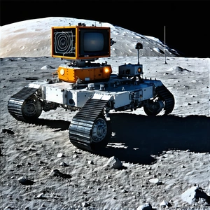 A Robotic Vehicle Is Parked On The Moon, With A Large Camera Mounted On Its Front