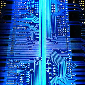 Circuit board with blue light glow