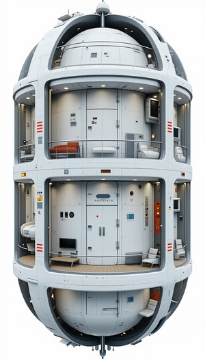 In The Image, There Is A Large, Futuristic Spacecraft With A Circular Design